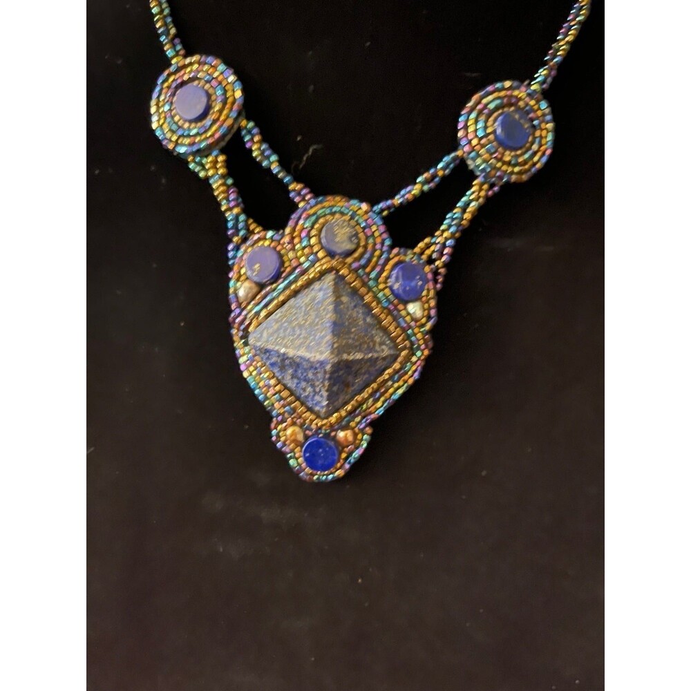 Vintage 1990’s One of a Kind Artisan made Lapis Lazuli Pyramid Choker - Picture 3 of 5